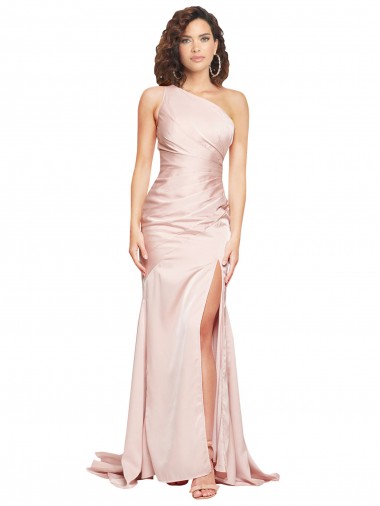 Cheapest Sleeveless Silky Satin Sheath Long One Shoulder Sexy Evening Dress UK