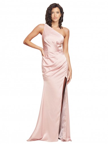 Cheapest Sleeveless Silky Satin Sheath Long Low Back One Shoulder Evening Dress UK