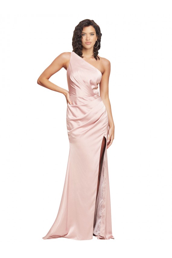 Cheapest Sleeveless Silky Satin Sheath Long Low Back One Shoulder Evening Dress UK