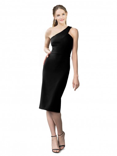 Cheapest Sleeveless Stretch Crepe Sheath Cocktail Length One Shoulder Evening Dress UK