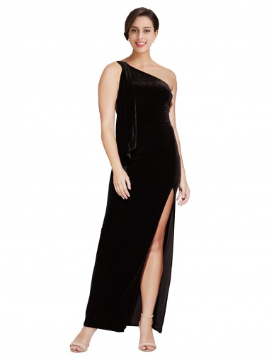 Cheapest Sleeveless Stretch Velvet Sheath Long One Shoulder Evening Dress UK