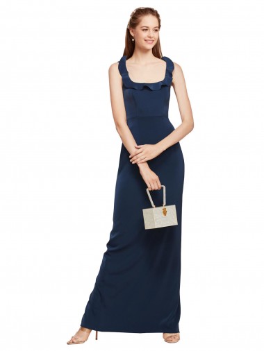 Cheapest Sleeveless Stretch Crepe Sheath Long Scoop Neck Evening Dress UK