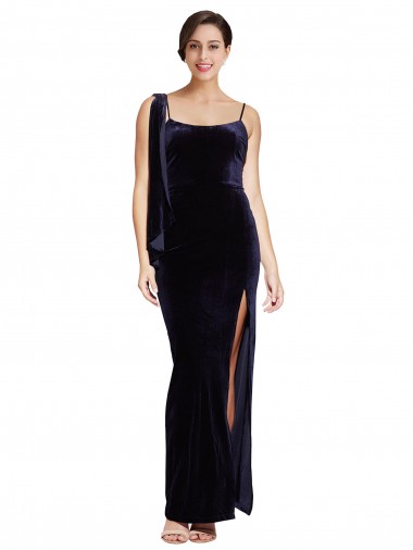 Cheapest Sleeveless Stretch Velvet Sheath Long Square Neck Evening Dress UK