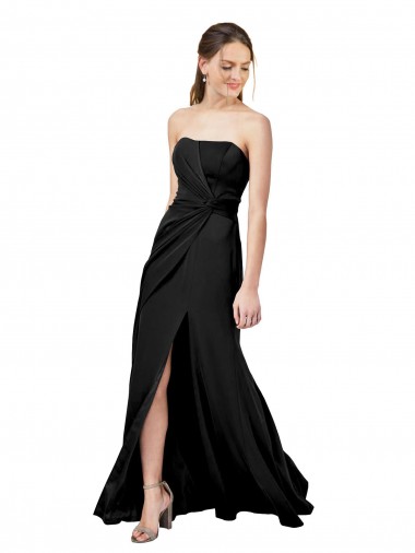 Cheapest Sleeveless Stretch Crepe Sheath Long Strapless Low Back Evening Dresses UK