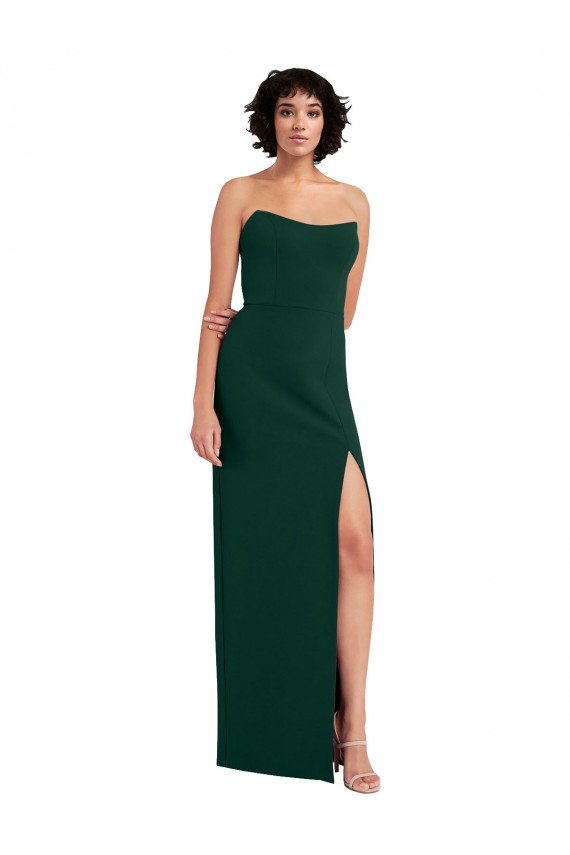 Cheapest Sleeveless Stretch Crepe Sheath Long Low Back Strapless Evening Dress UK