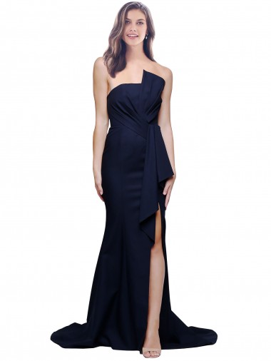 Cheapest Sleeveless Stretch Crepe Sheath Sweep Train Strapless Formal Evening Dress UK