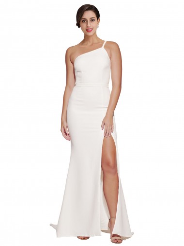 Cheapest Sleeveless Stretch Crepe Sheath Sweep Train Strapless Semi Formal Bridal Party Dress UK