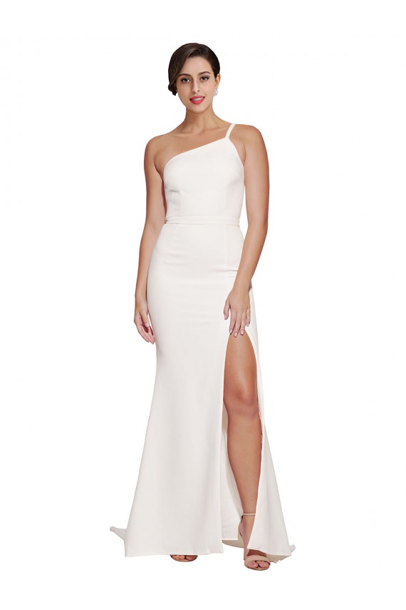 Cheapest Sleeveless Stretch Crepe Sheath Sweep Train Strapless Semi Formal Bridal Party Dress UK