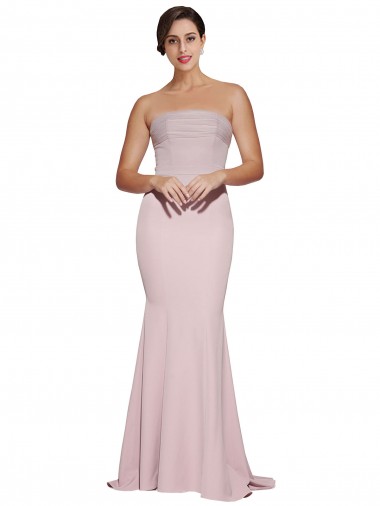 Cheapest Sleeveless Stretch Crepe Sheath Sweep Train Strapless Evening Dress UK