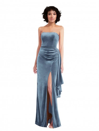 Cheapest Sleeveless Stretch Velvet Sheath Long Strapless Maxi Evening Dress UK