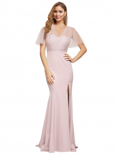 Cheapest Short Sleeves Stretch Crepe & Tulle Sheath Long Sweetheart Evening Dress UK