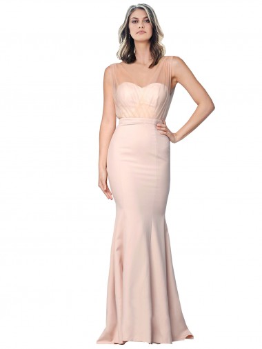 Cheapest Sleeveless Stretch Crepe & Tulle Sheath Long Sweetheart Evening Dress UK