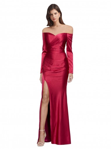 Cheapest Long Sleeves Stretch Satin Sheath Long Sweetheart Evening Dress UK