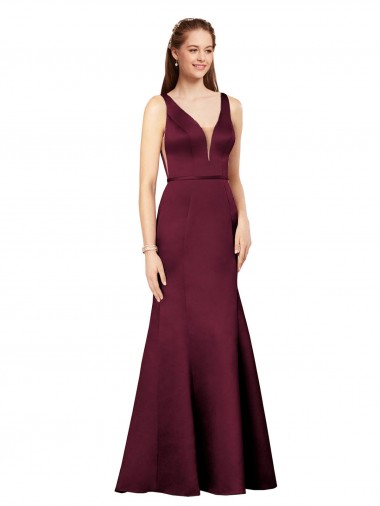 Cheapest Sleeveless Satin Sheath Long V-Neck V-Back Evening Dress UK