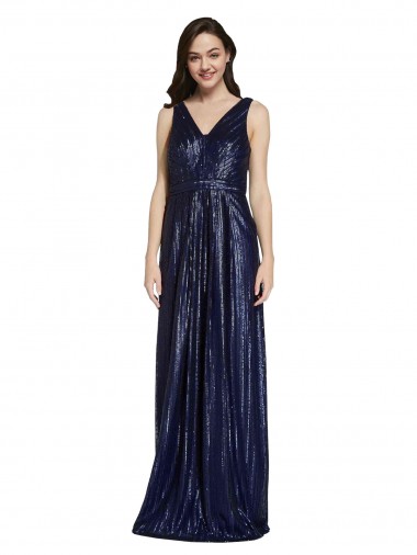 Cheapest Sleeveless Sequin Sheath Long V-Back V-Neck Evening Dress UK