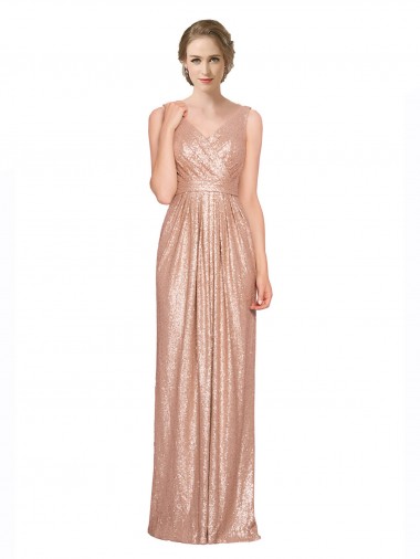 Cheapest Sleeveless Sequin Sheath Long V-Neck Evening Gown UK