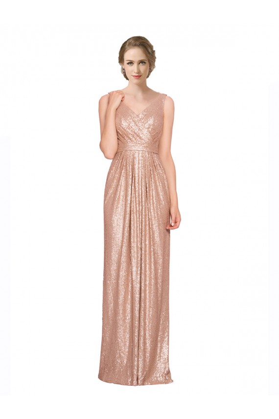 Cheapest Sleeveless Sequin Sheath Long V-Neck Evening Gown UK