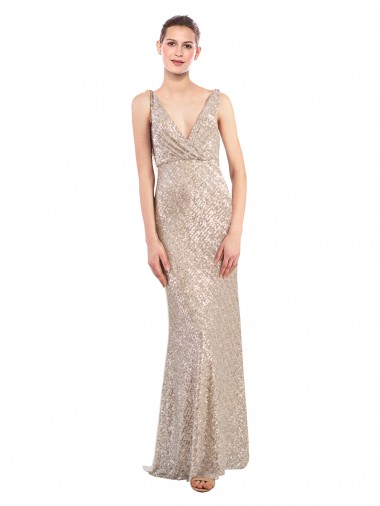 Cheapest Sleeveless Sparkling Sequin Sheath Long V-Neck Evening Dress UK