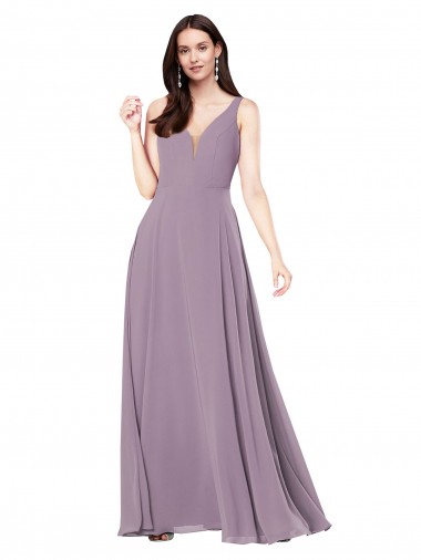 Cheapest Sleeveless Soft Chiffon Sheath Long V-Neck Sexy Evening Dress UK