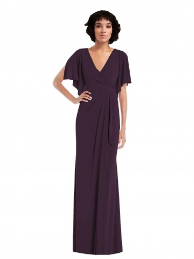 Cheapest Split Sleeves Spandex Sheath Long V-Neck Maxi Evening Dress UK