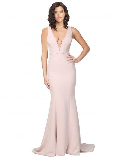 Cheapest Sleeveless Stretch Crepe Sheath Sweep Train V-Neck Sexy Evening Dress UK