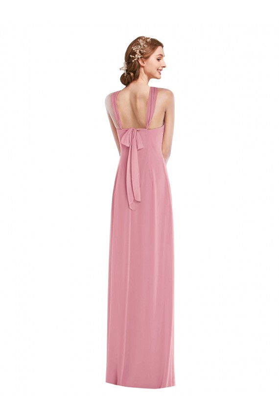 Cheapest Sleeveless Soft Chiffon A-Line Long Halter Neck Skin Pink Maxi Evening Dress UK