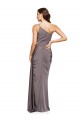 Cheapest Sleeveless Silky Satin A-Line Long One Shoulder Slate Grey Evening Dress UK