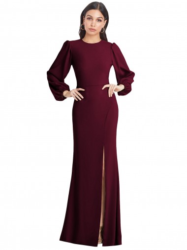 Cheapest Puff Sleeves Stretch Crepe Trumpet Long Bateau Neck Evening Dress UK