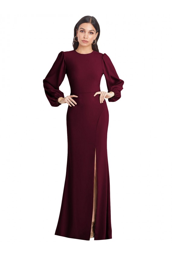 Cheapest Puff Sleeves Stretch Crepe Trumpet Long Bateau Neck Evening Dress UK