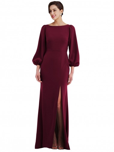 Cheapest Long Sleeves Stretch Crepe Trumpet Long Bateau Neck Evening Dress UK