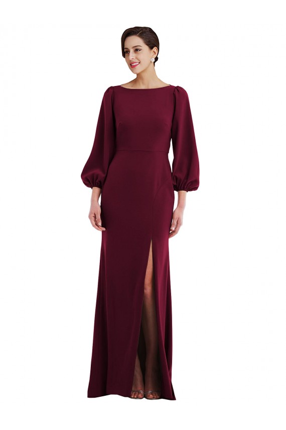 Cheapest Long Sleeves Stretch Crepe Trumpet Long Bateau Neck Evening Dress UK