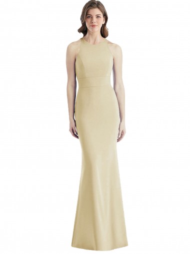 Cheapest Sleeveless Stretch Crepe Trumpet Long Open Back Bateau Neck Semi Formal Evening Dress UK