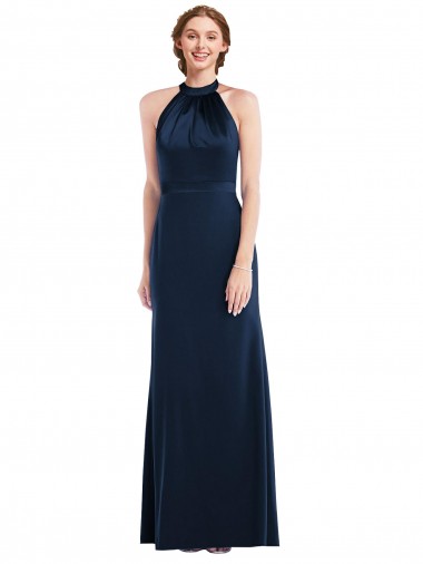 Cheapest Sleeveless Stretch Crepe Trumpet Long High Neck Semi Formal Evening Dress UK