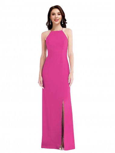 Cheapest Sleeveless Stretch Crepe Trumpet Long High Neck Maxi Evening Dress UK