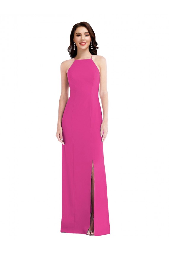 Cheapest Sleeveless Stretch Crepe Trumpet Long High Neck Maxi Evening Dress UK