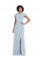 Cheapest Cap Sleeves Stretch Crepe Trumpet Long Jewel Neck Semi Formal Evening Dress UK