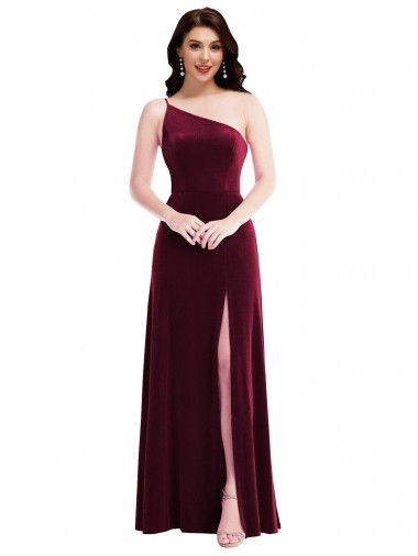 Cheapest Sleeveless Stretch Velvet Trumpet Long One Shoulder Maxi Evening Dress UK