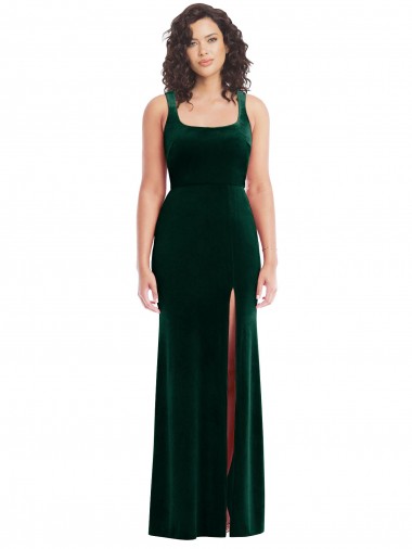 Cheapest Sleeveless Stretch Velvet Trumpet Long Square Neck Maxi Evening Dress UK