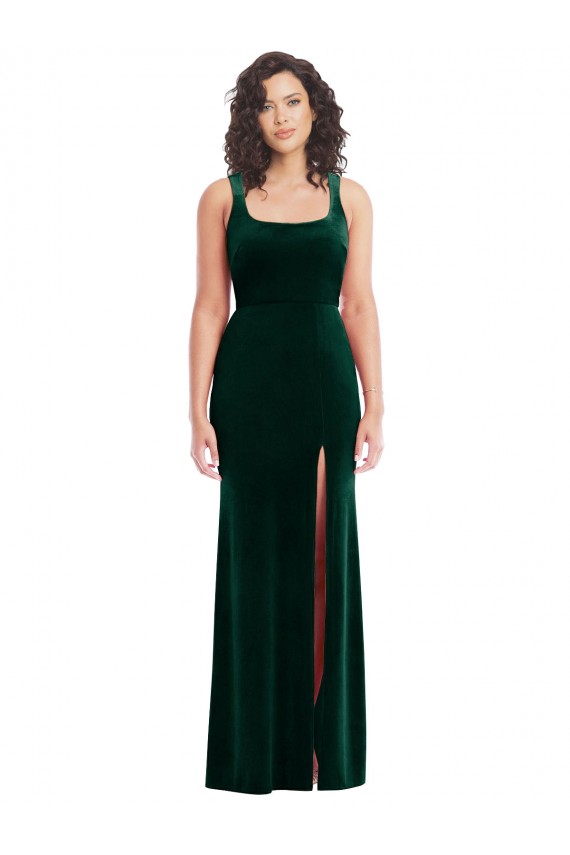 Cheapest Sleeveless Stretch Velvet Trumpet Long Square Neck Maxi Evening Dress UK