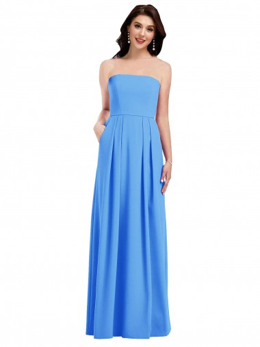 Cheapest Sleeveless Stretch Crepe Trumpet Long Strapless Peacock Blue Semi Formal Evening Dress UK