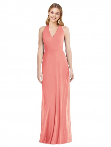 Cheapest Sleeveless Soft Chiffon Trumpet Long V-Neck Maxi Evening Dress UK