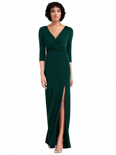 Cheapest Long Sleeves Spandex Trumpet Long V-Neck Maxi Evening Dress UK